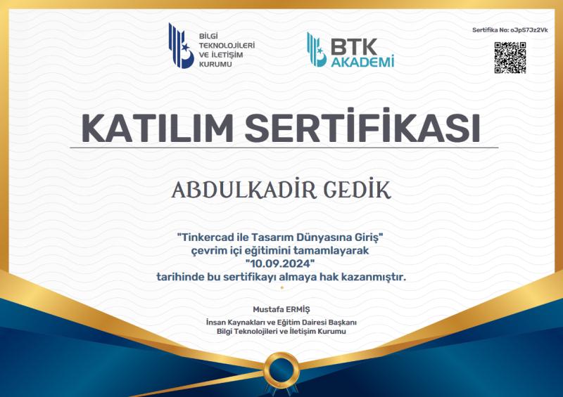Tinkercad Sertifika